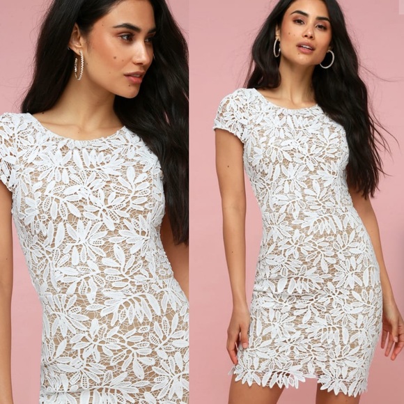 Lulus White and Nude Lace Bodycon Dress - Picture 2 of 8